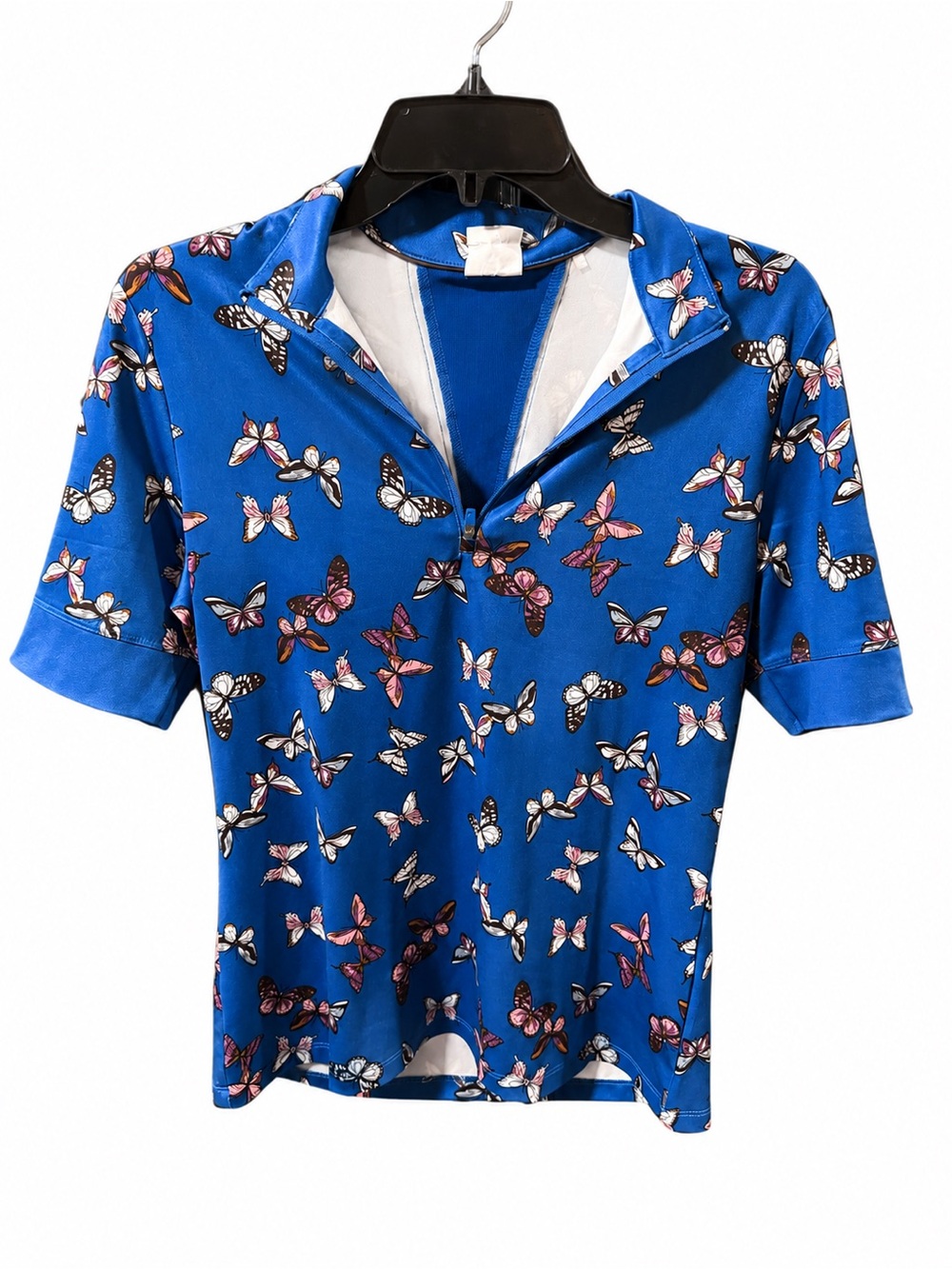 Callaway Blue Butterfly Print Short Sleeve Polo